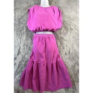 Rachel Pally Skirt Set Womens  XL Purple Crop Top Blouse Midi Skirt